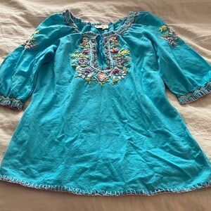 Embroidered Blue Peasant Blouse